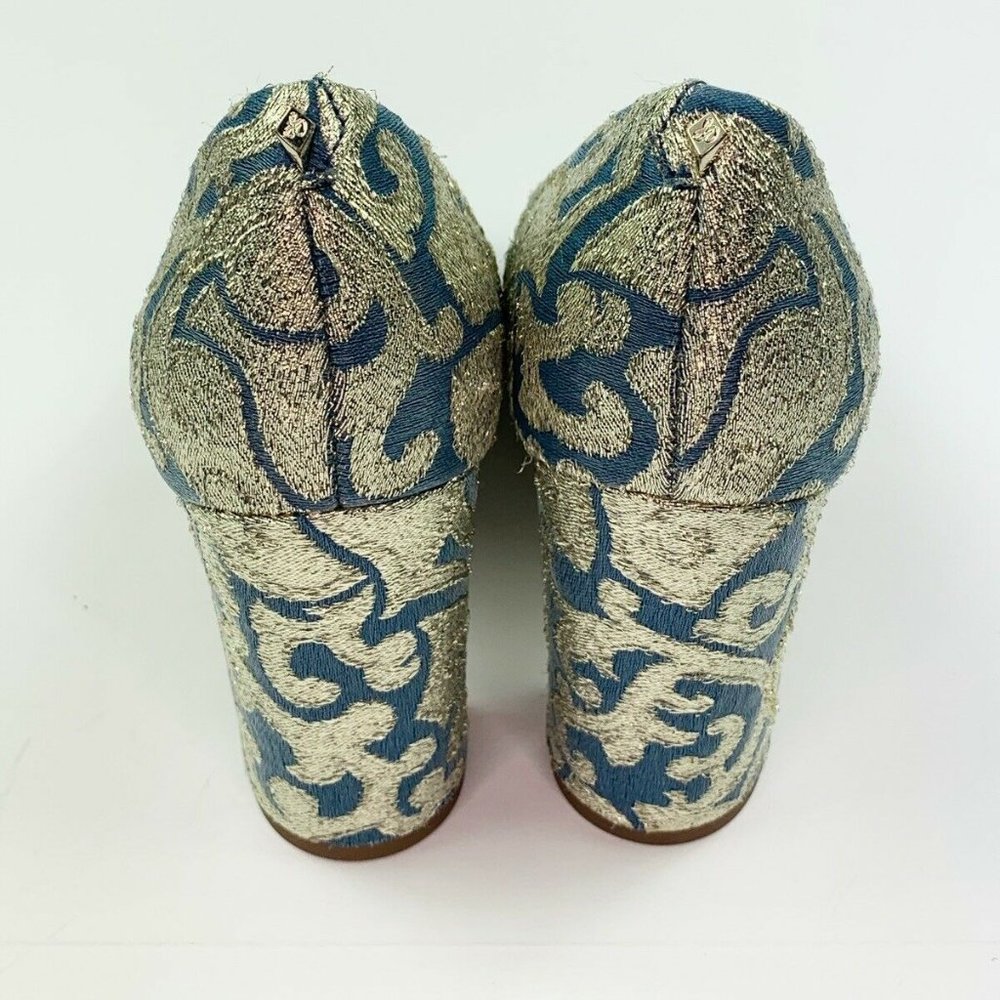 Sam Edelman Stillson Pumps 5.5 Blue Metallic Gold Block Heels - Picture 6 of 8